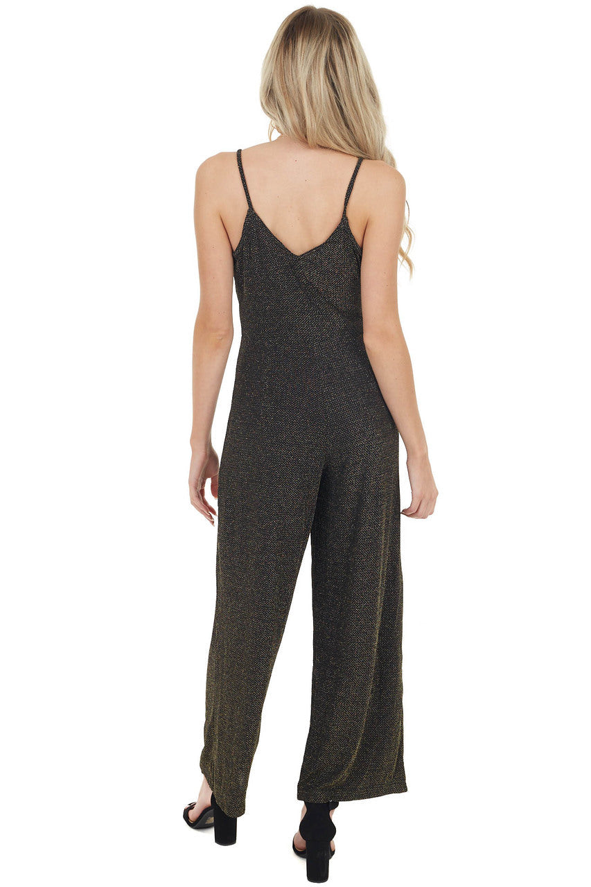 Black and Gold Shimmering Spaghetti Strap Jumpsuit