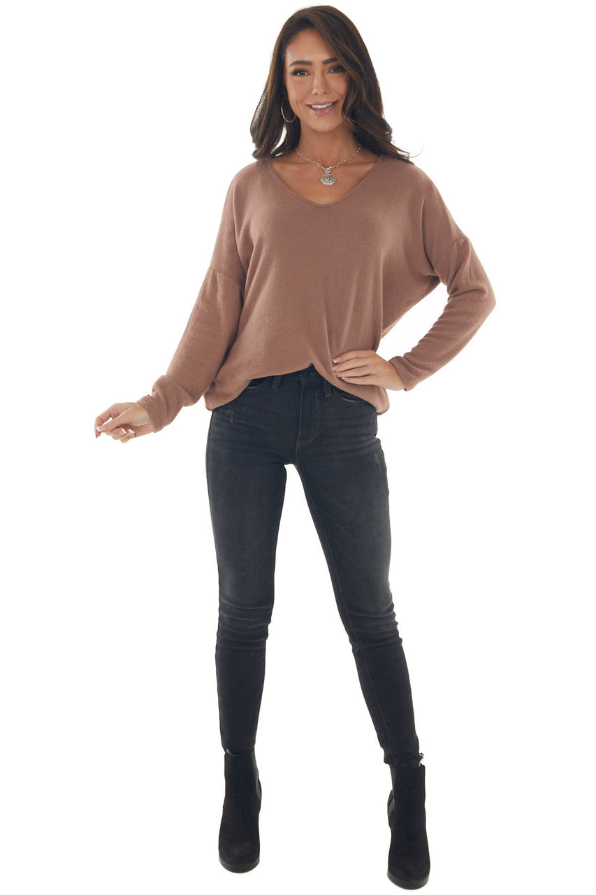 Chestnut Drop Shoulder Soft Brushed Knit Top