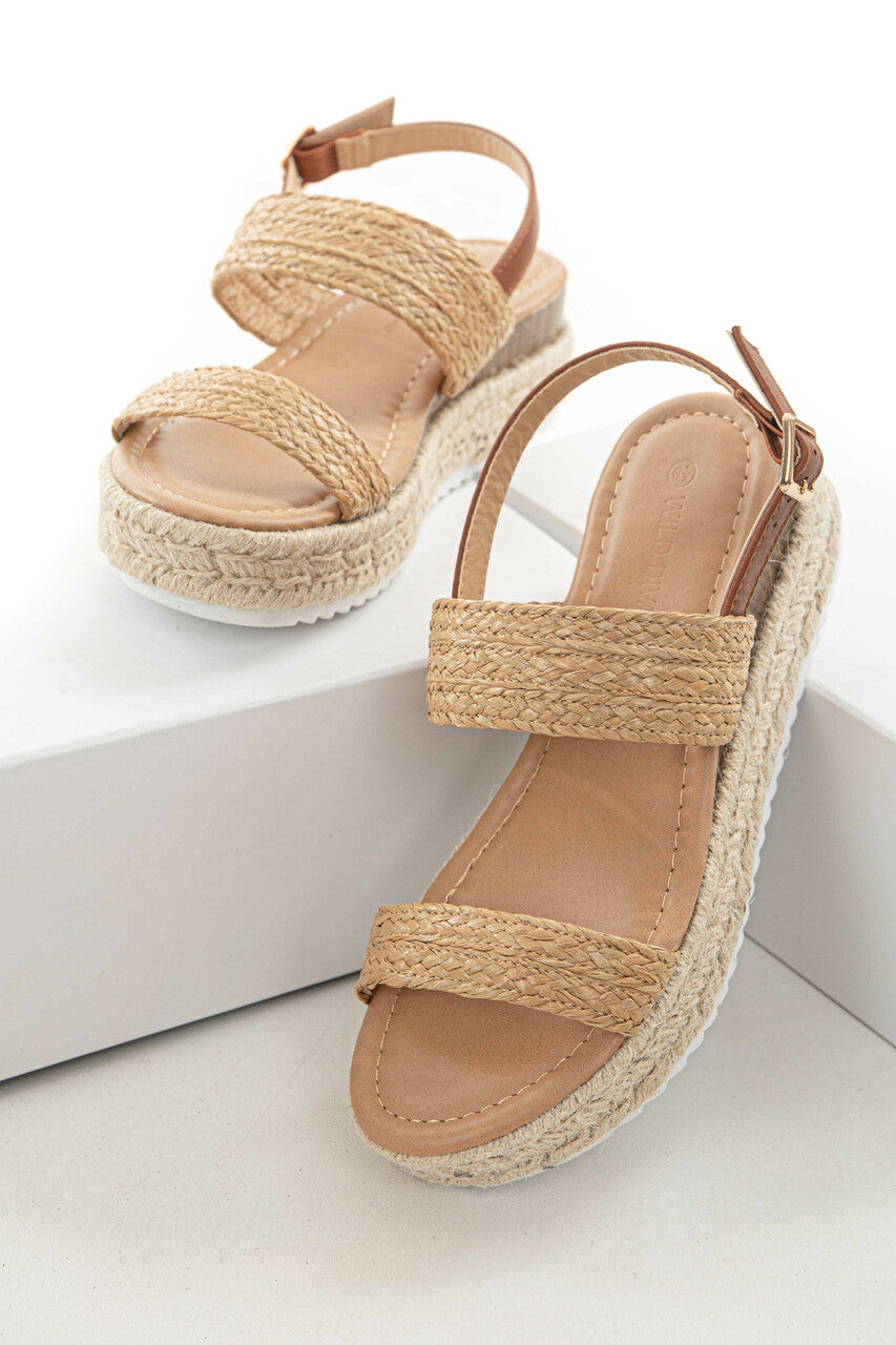 Beige Espadrille Platform Raffia Strap Sandals