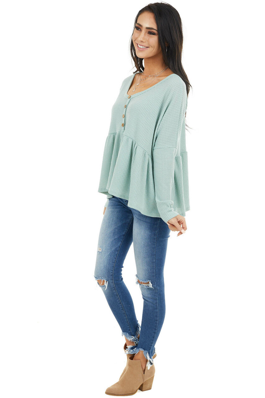 Seafoam Henley Oversized Long Sleeve Babydoll Knit Top