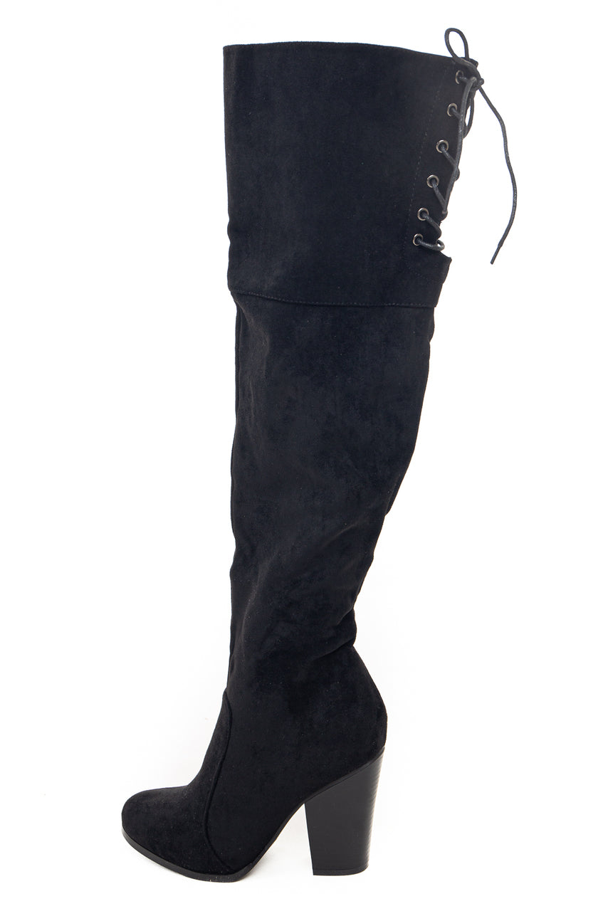 Black Over the Knee High Boots with Lace Up Back Detail