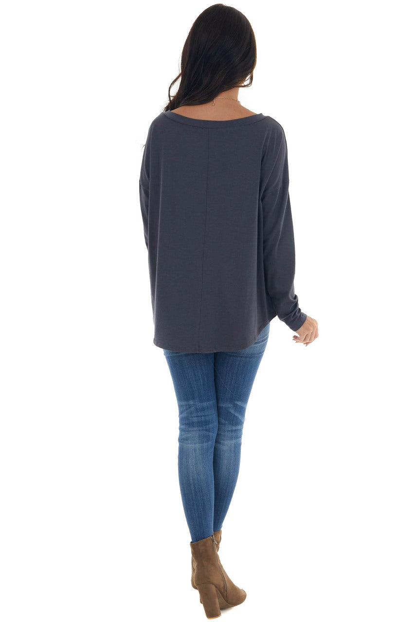 Stormy Blue Lightweight Stretchy Knit Top with Long Sleeves