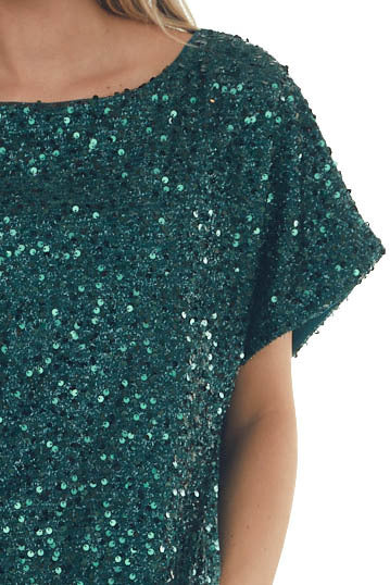 Forest Sequined Short Flowy Sleeve Shift Dress