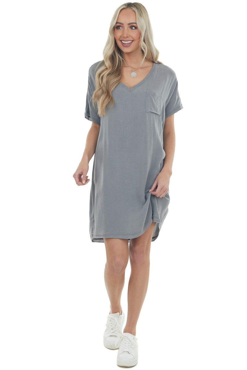 Steel Chest Pocket Woven Tee Shirt Dress 