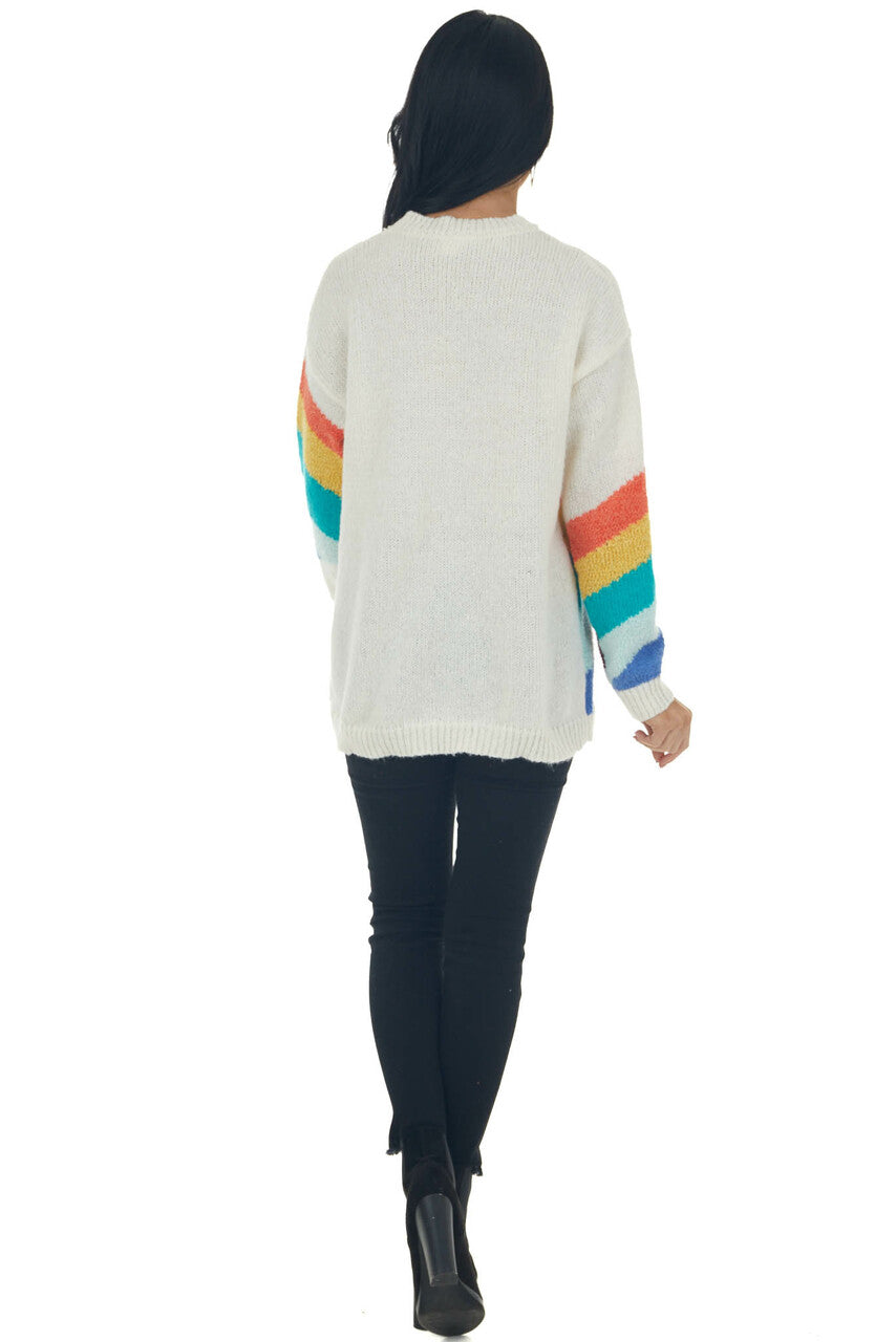 Ivory Multicolor Striped Knit Sweater 