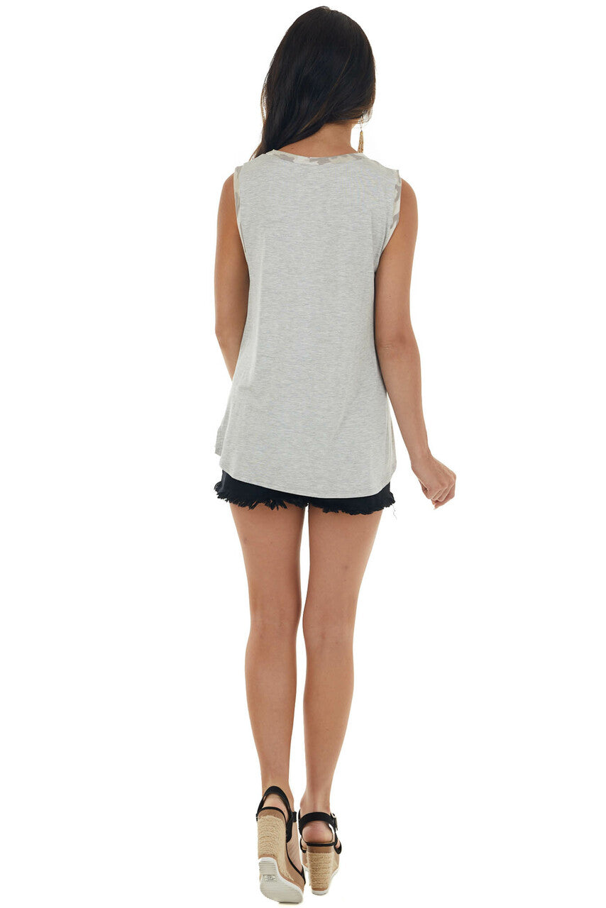 Heather Grey Muscle Tank with Camo Contrast 