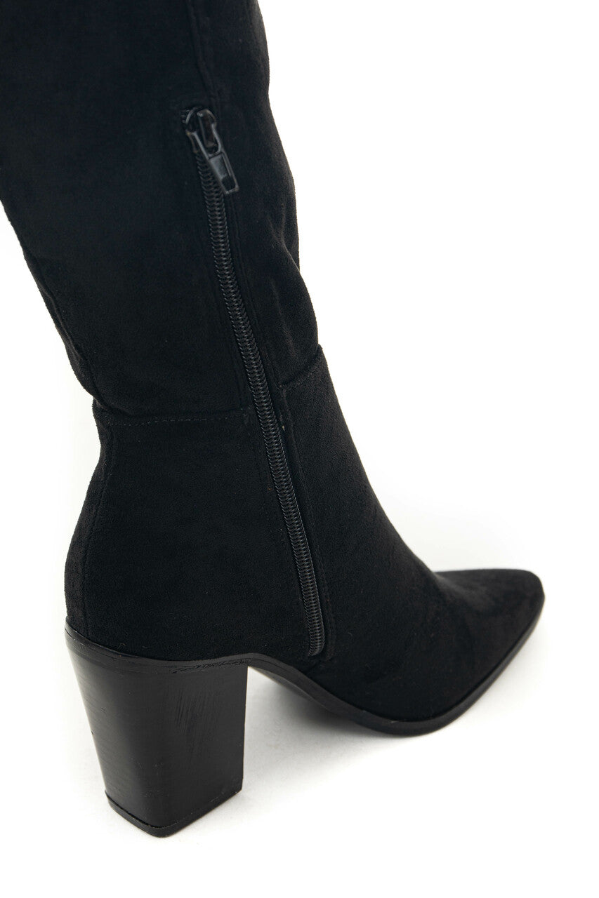 Black Suede Over the Knee Block Heel Boots