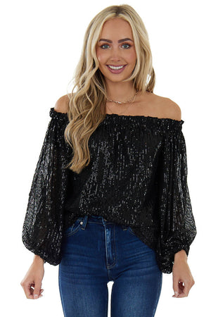 Black Sequined Off the Shoulder Blouse 