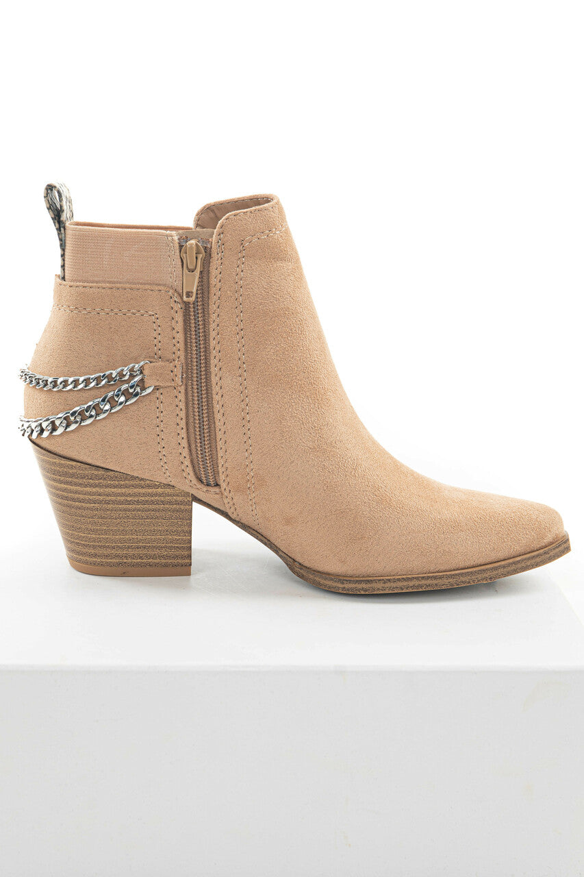 Rich Latte Zip Up Booties with Chain Detail