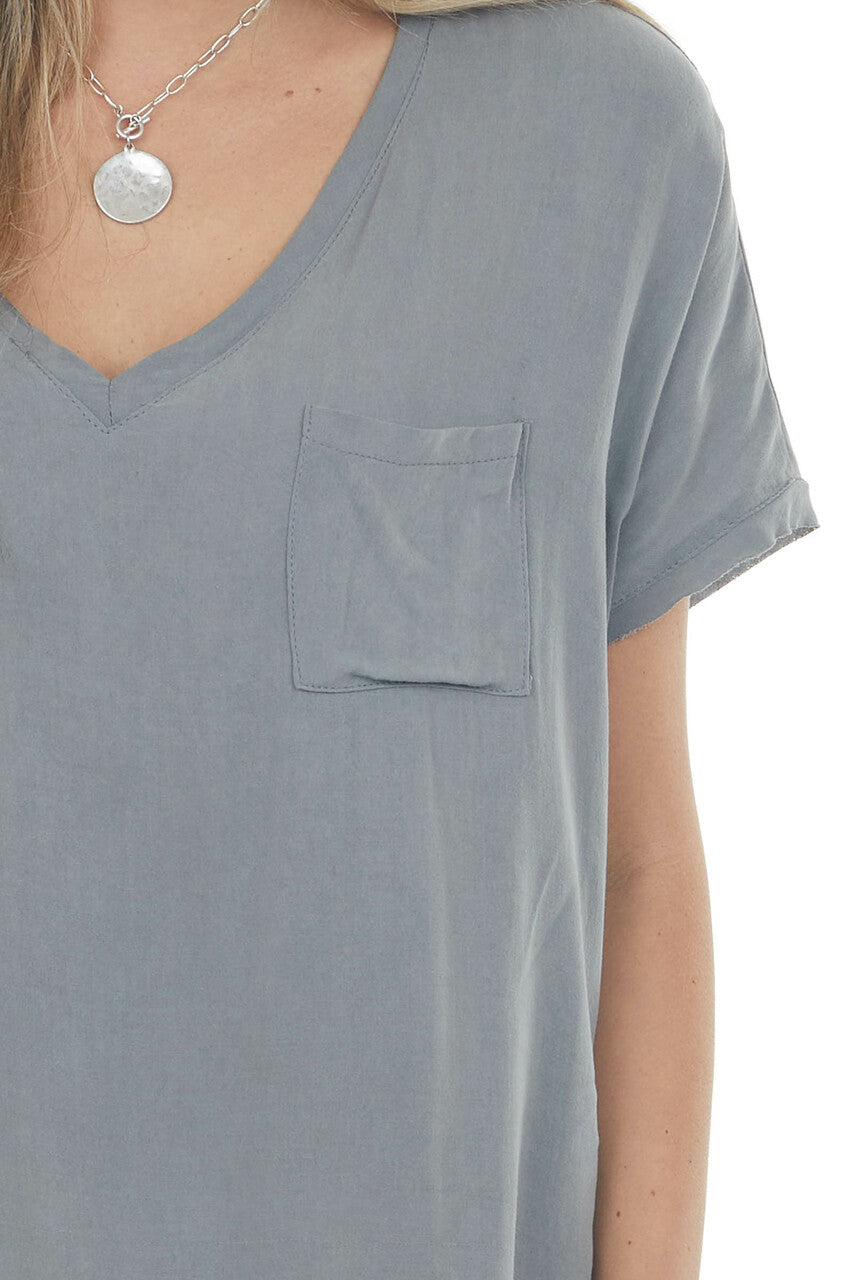Steel Chest Pocket Woven Tee Shirt Dress 
