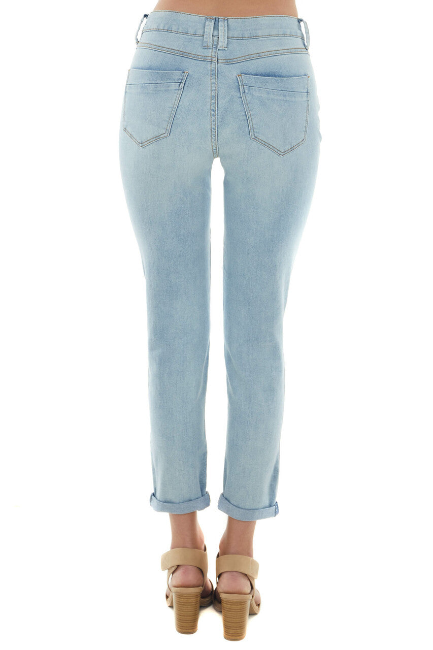 Light High Rise Multi Button Fly Mom Jeans