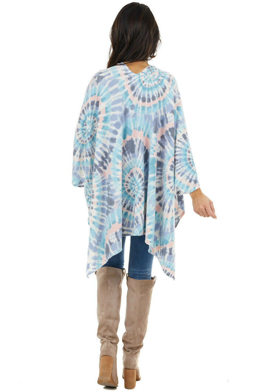 Sky Blue and Blush Tie Dye Poncho with Open Front