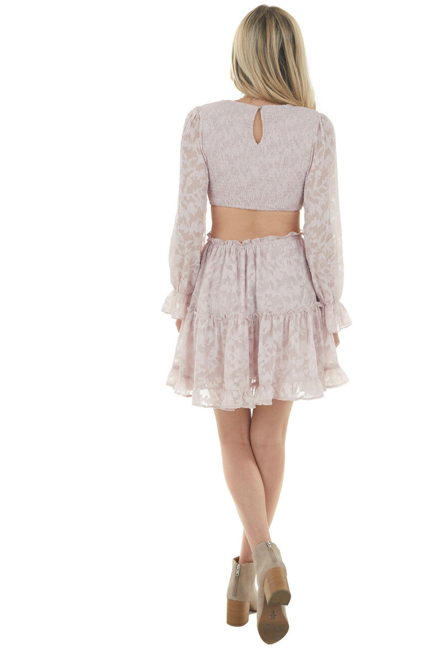 Blush Floral Textured Cut Out Waist Mini Dress