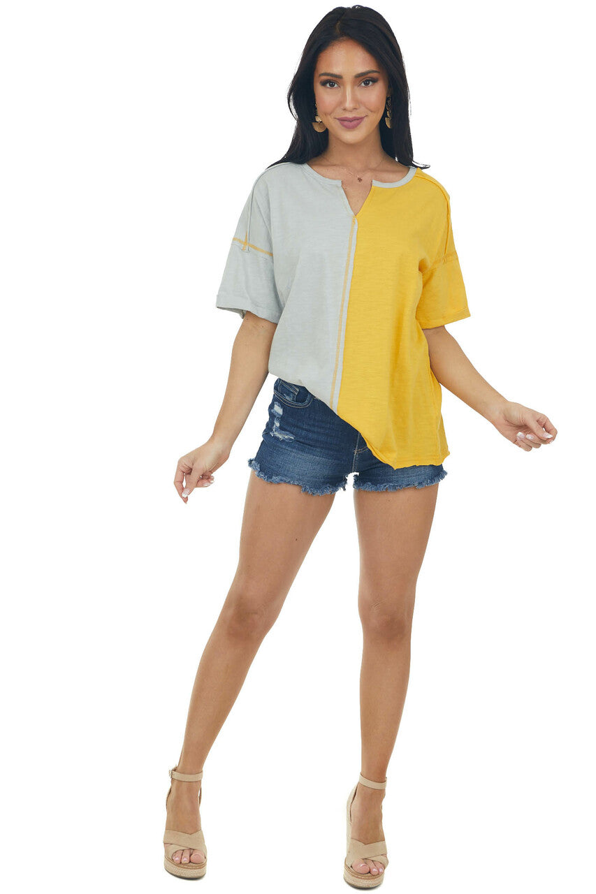 Amber and Ash Colorblock Notched Neck Knit Top 