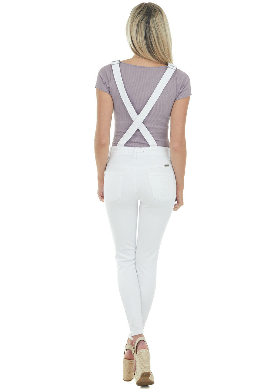 White Distressed Skinny Denim Overalls 