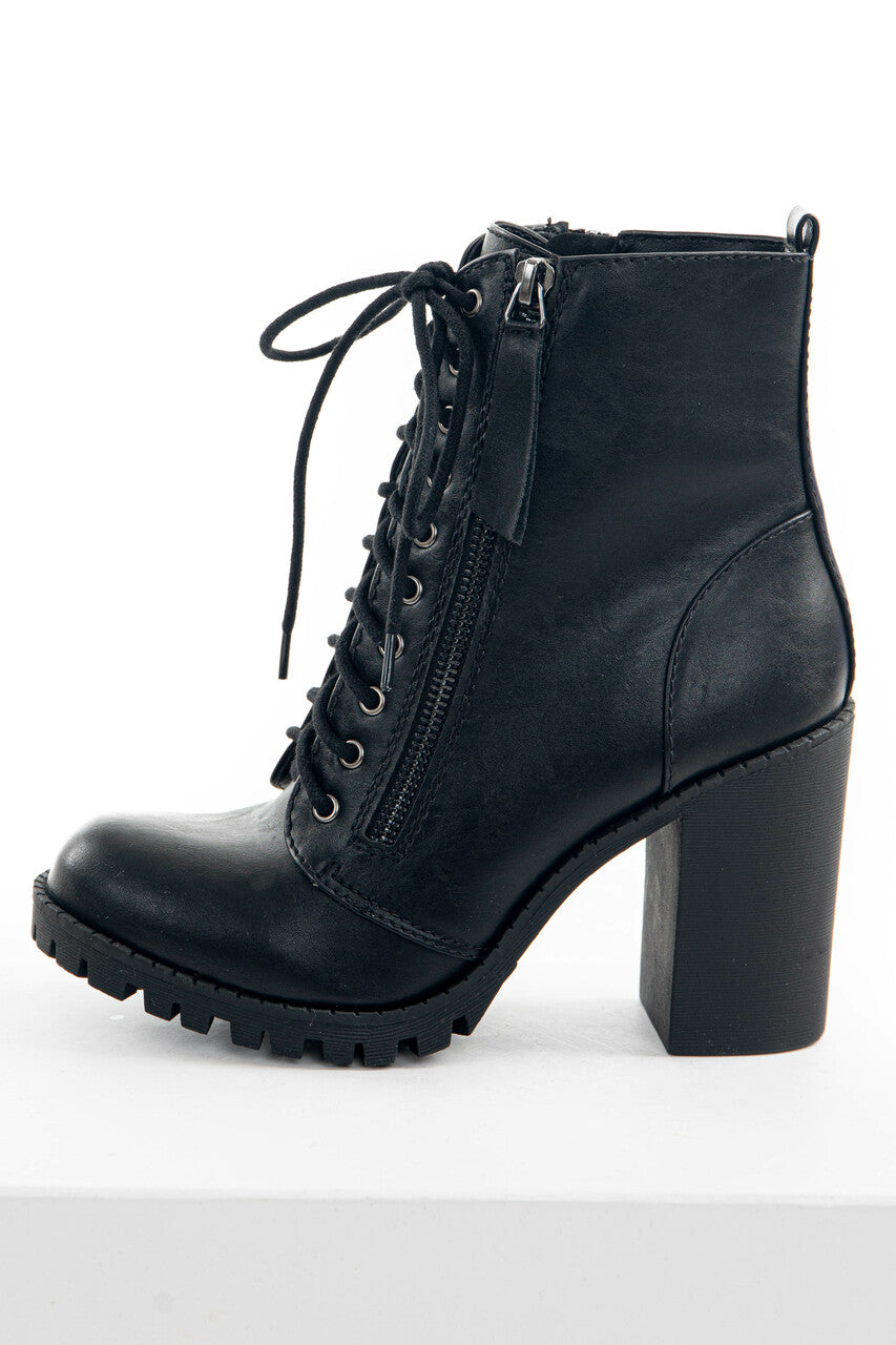 Black Faux Leather Heeled Combat Booties 