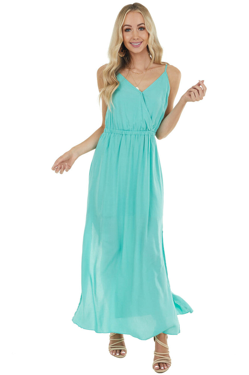 Jungle Green Surplice Maxi Dress with Side Slit Details
