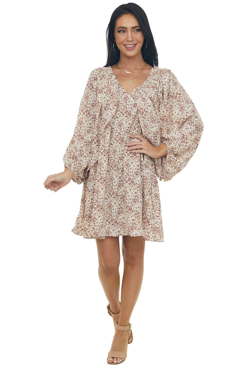 Coconut Leopard Print Open Bubble Sleeve Dress