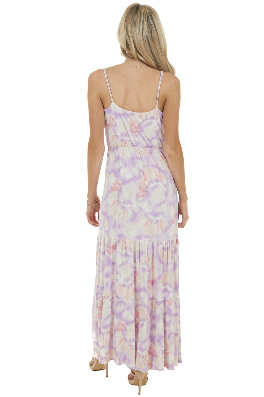 Iris Tie Dye Sleeveless Blouson Maxi Dress with Cinch Waist 
