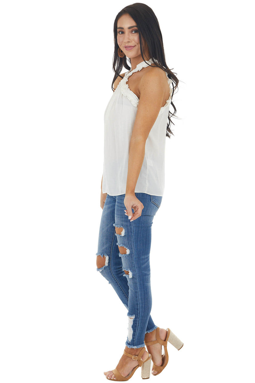 Vanilla Halter Neck Sleeveless Top with Frill Detail