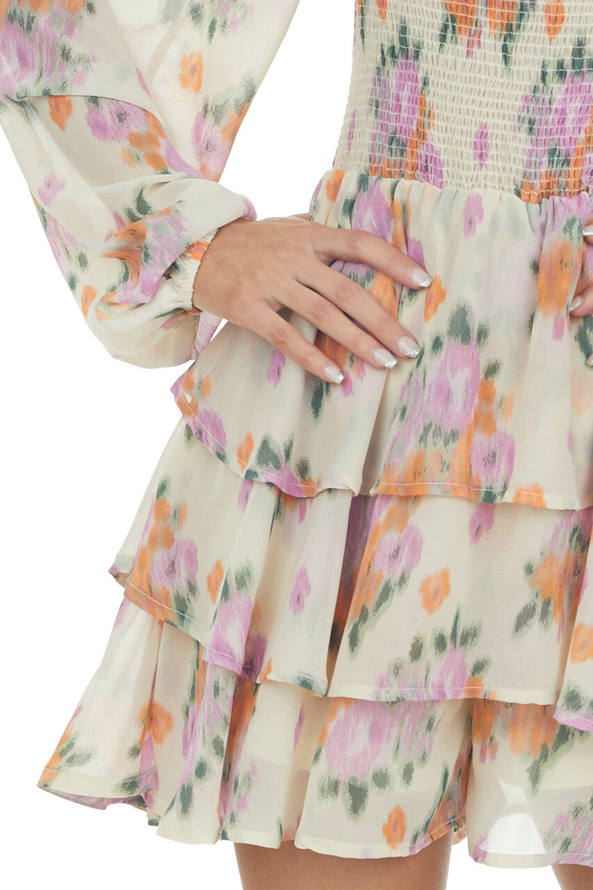 Desert Sand Floral Print Long Sleeve Romper