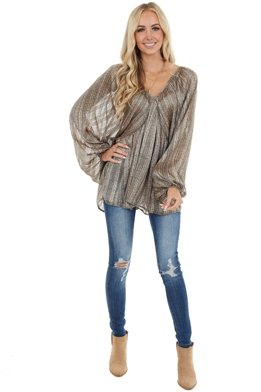 Forest Green Floral Print Long Puff Sleeve Babydoll Top