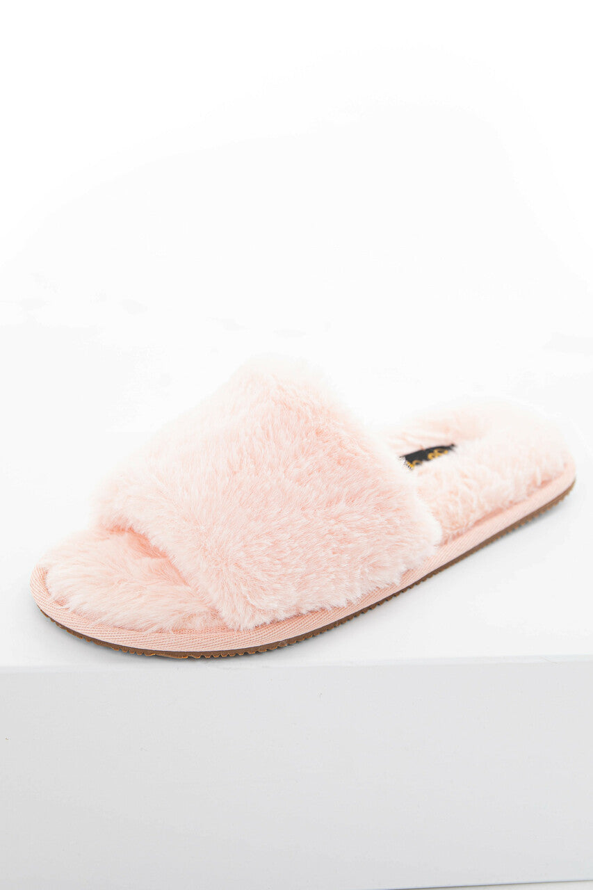 Blush Fuzzy Faux Fur Slipper with Foam Sole