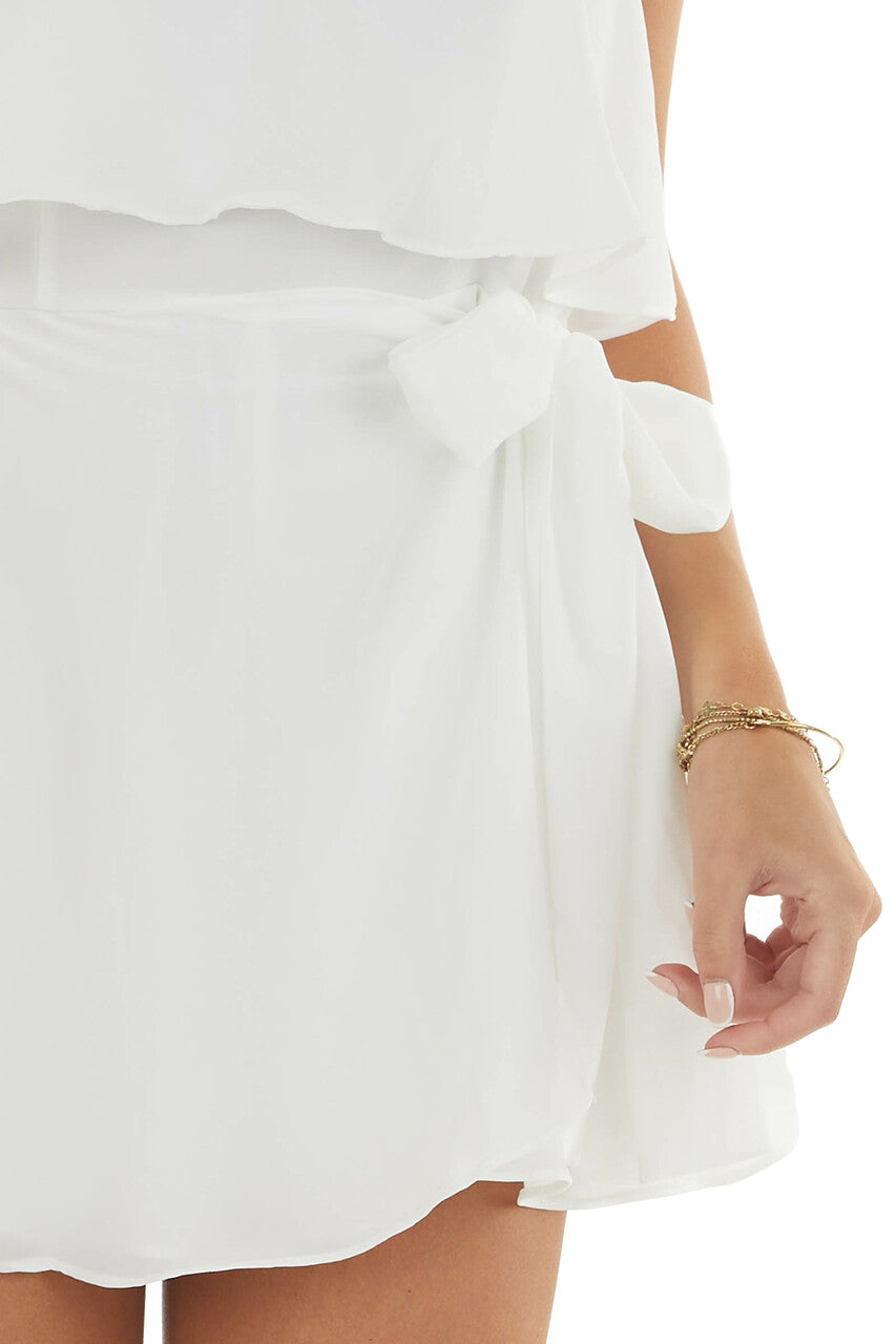 Off White Ruffle Strapless Wrap Skirt Romper 