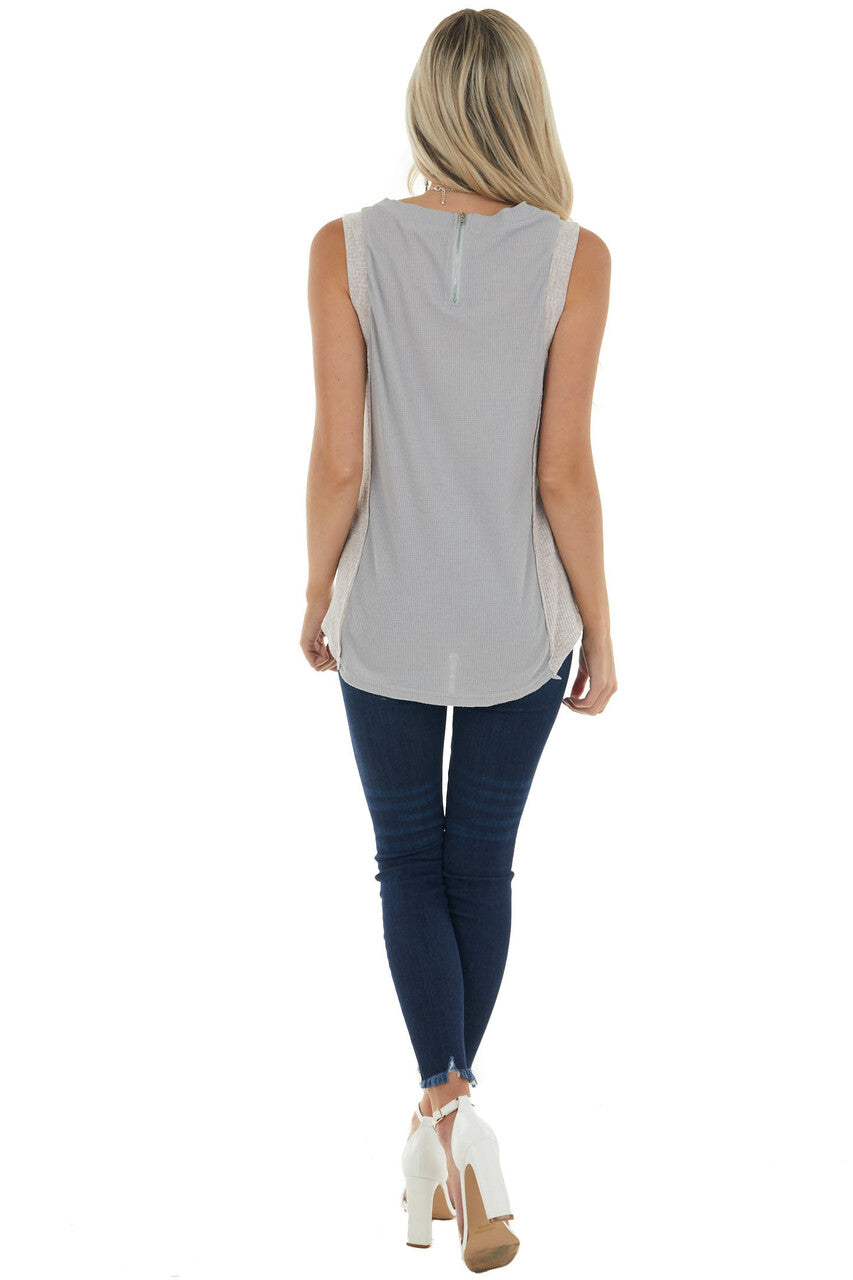 Steel Sleeveless Thermal Knit Top with Side Contrast Detail
