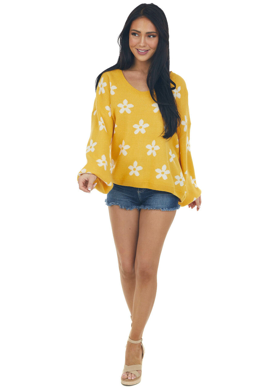 Rich Amber and Ivory Daisy Print Sweater