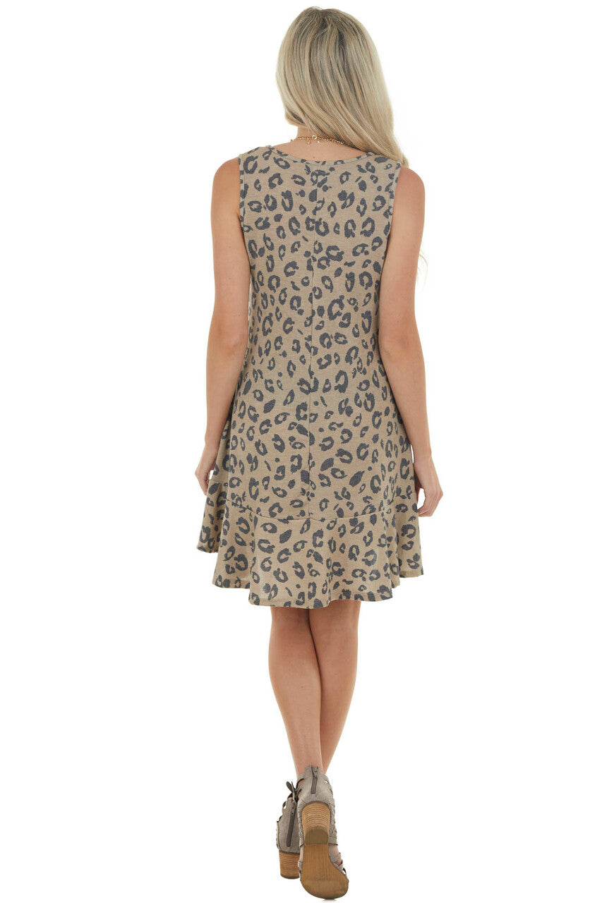 Leopard Print Sleeveless Mini Dress with Pockets