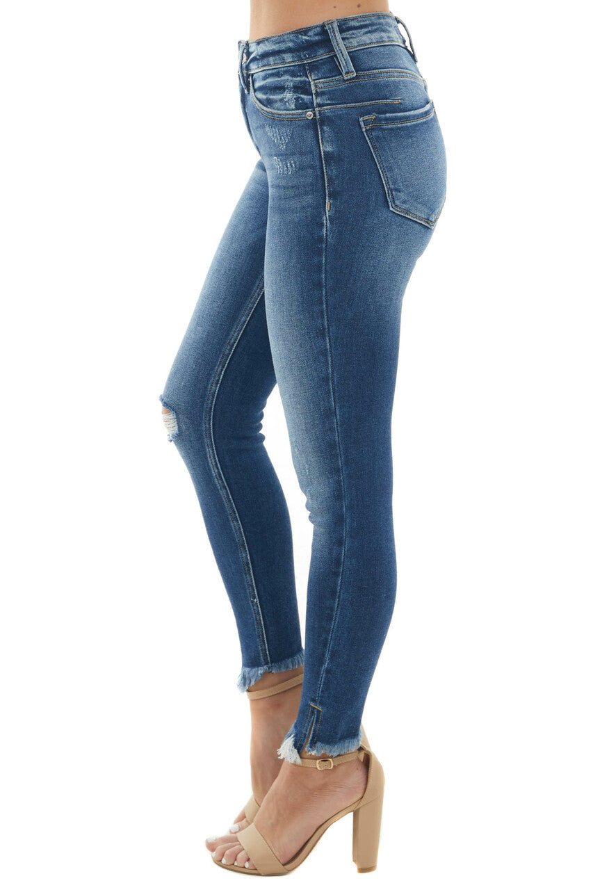 Dark Wash High Rise Split Hem Skinny Jeans