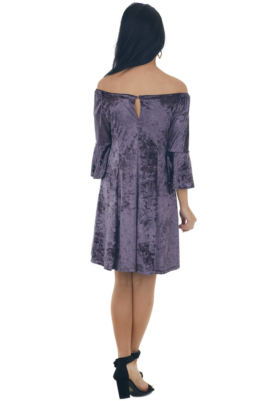 Violet Velvet Half Flare Sleeve Short Dress