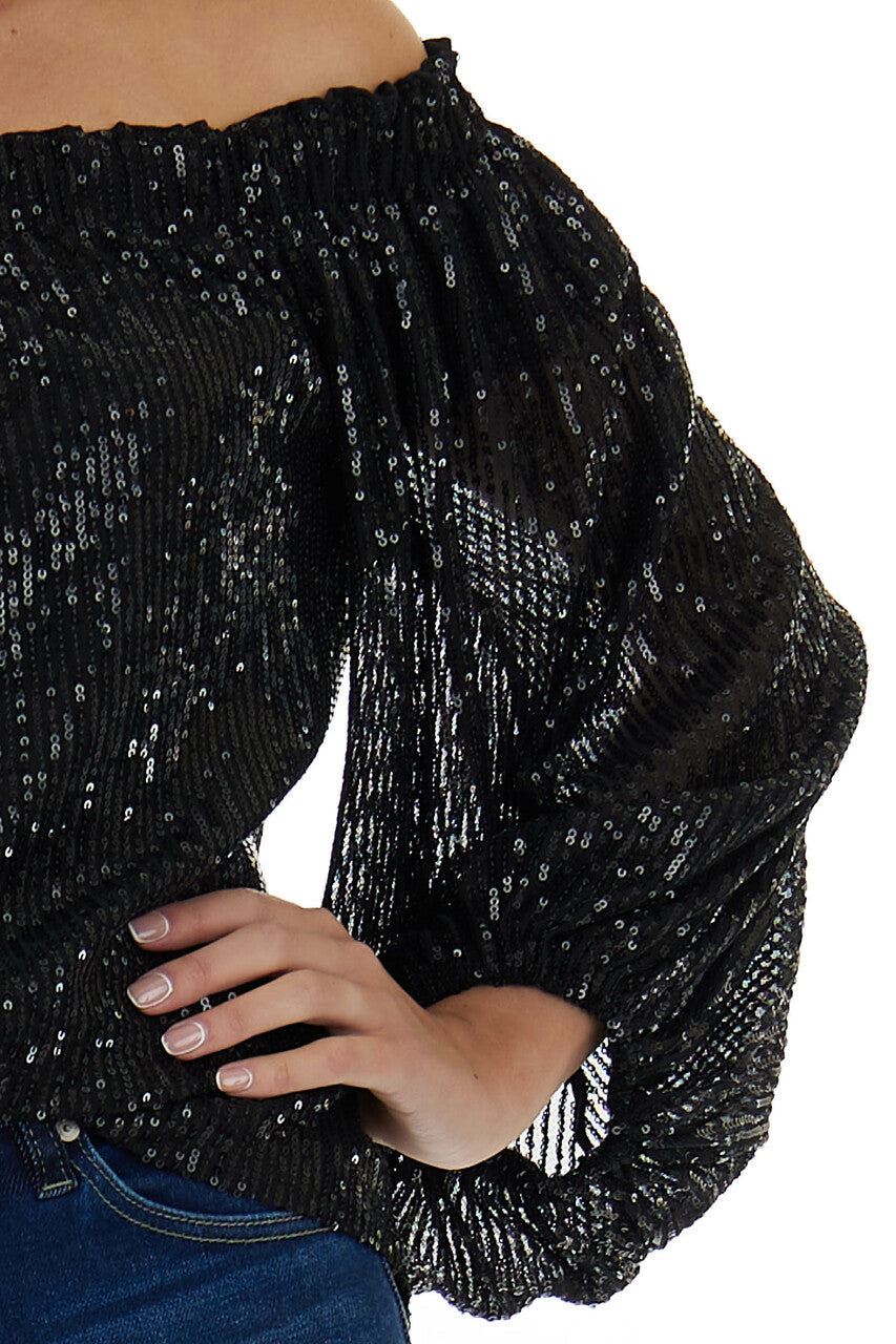 Black Sequined Off the Shoulder Blouse 