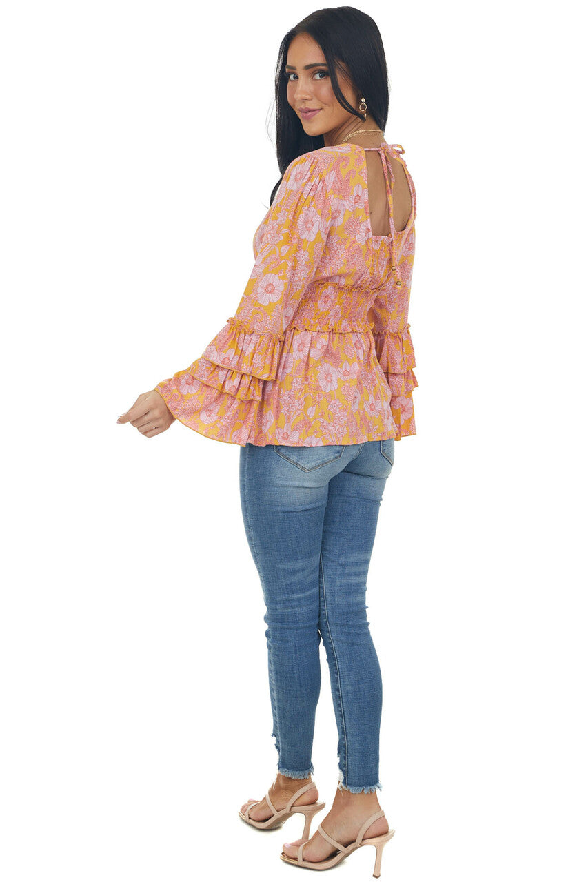 Amber Floral Flare Ruffle Sleeve Peplum Blouse