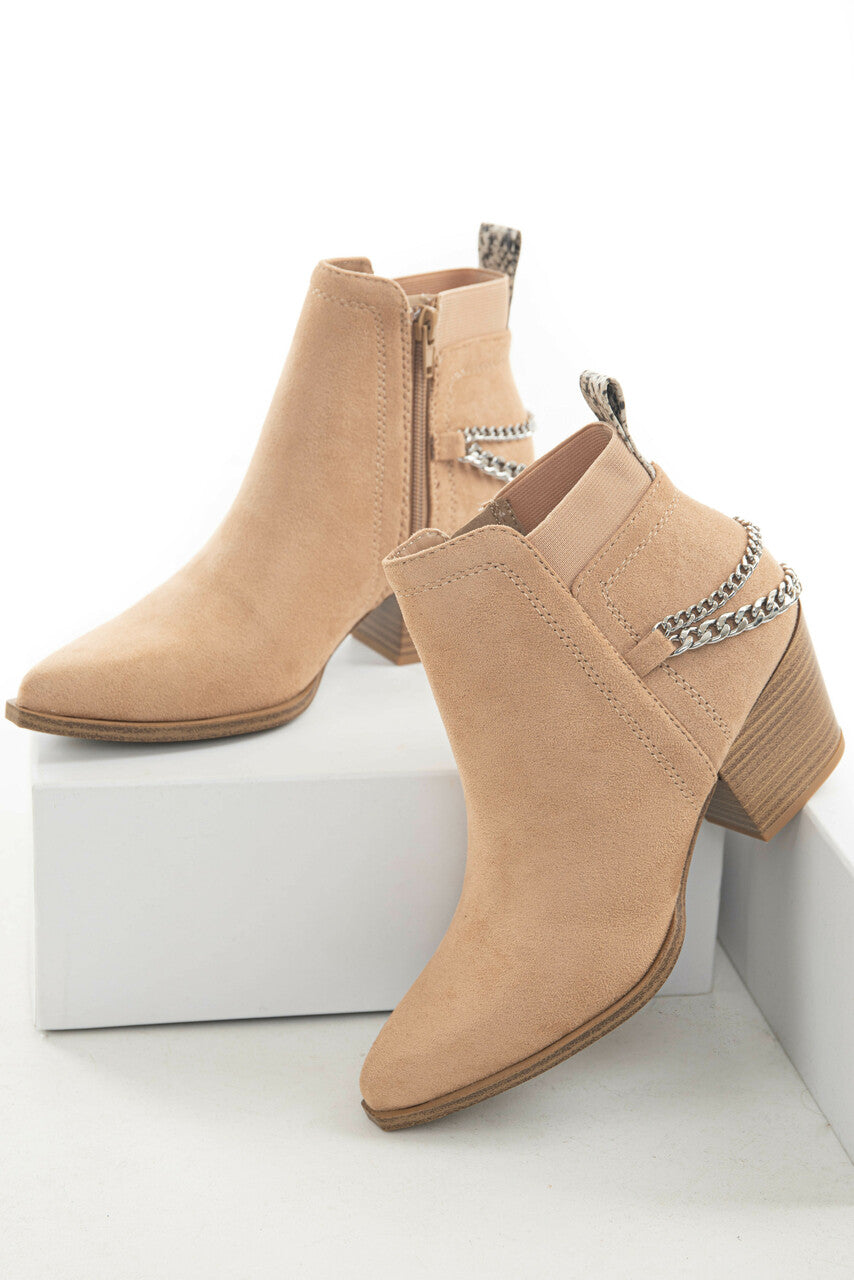 Rich Latte Zip Up Booties with Chain Detail
