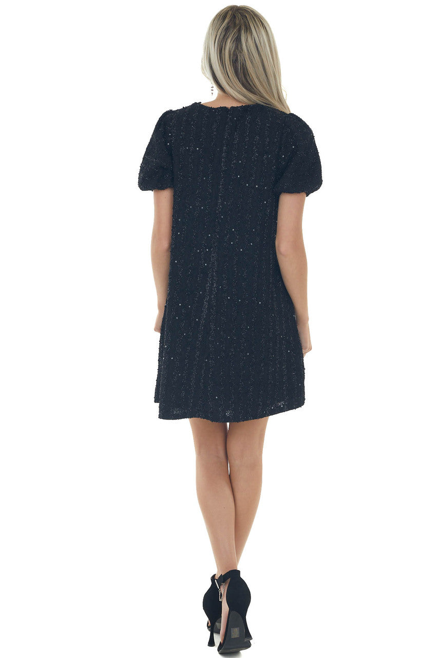 Black Textured Metallic Threaded Shift Dress