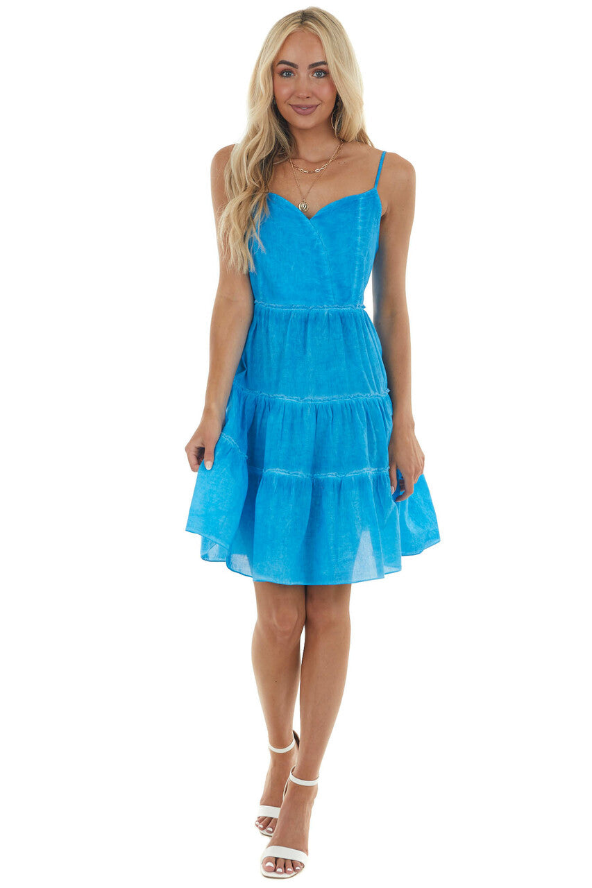 Azure Blue Mineral Wash Sweetheart Neck Dress
