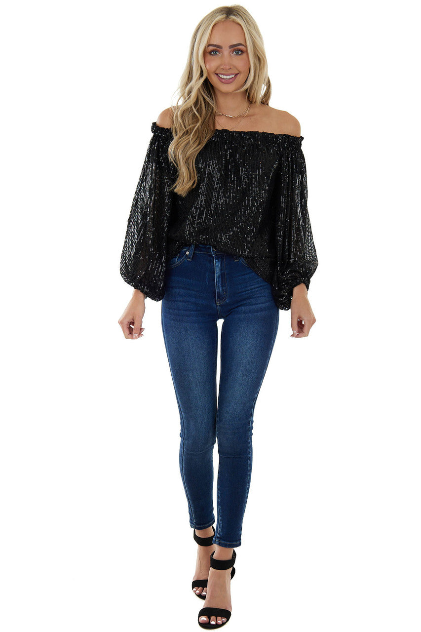 Black Sequined Off the Shoulder Blouse 