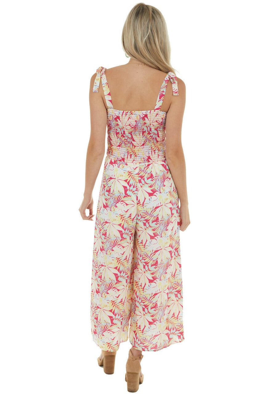 Raspberry Floral Sleeveless Woven Jumpsuit