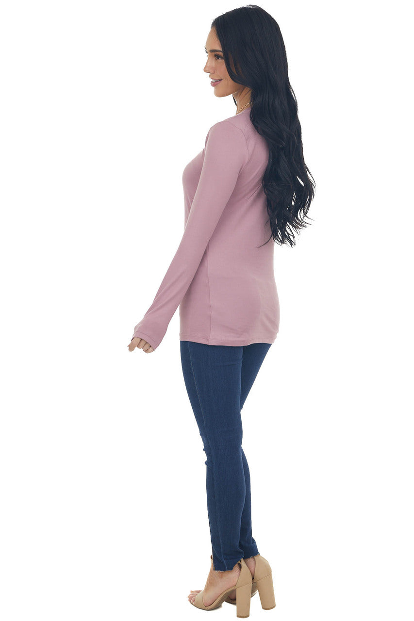 Mauve Solid Soft Knit Top with Long Sleeves