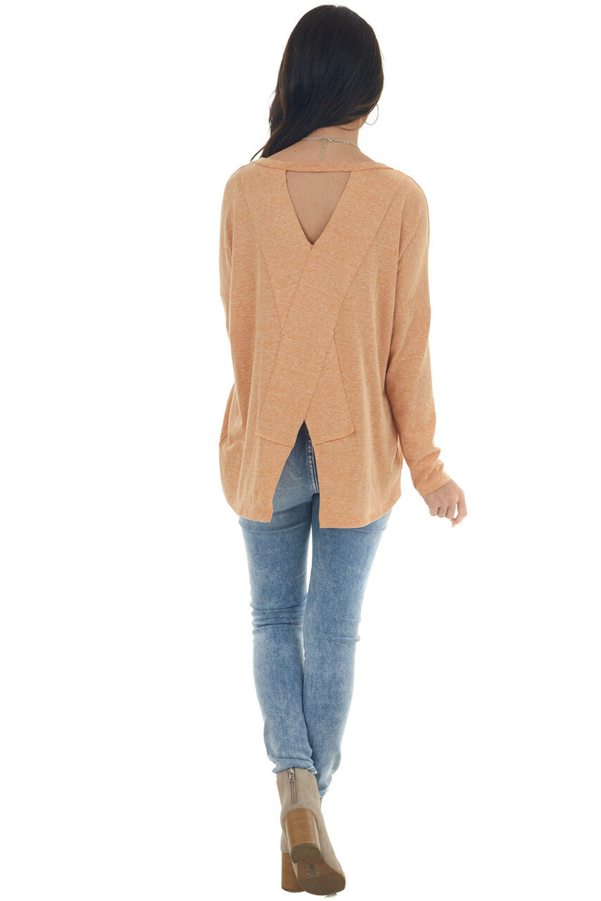 Heathered Pumpkin Criss Cross Back Cut Out Top