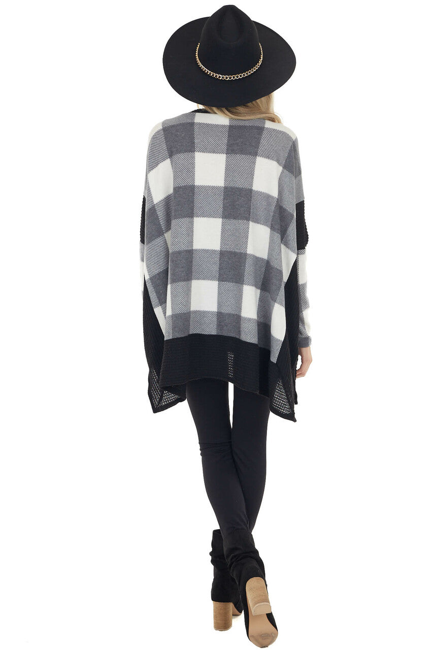 Charcoal Buffalo Plaid Oversized Dolman Sleeve Knit Top 