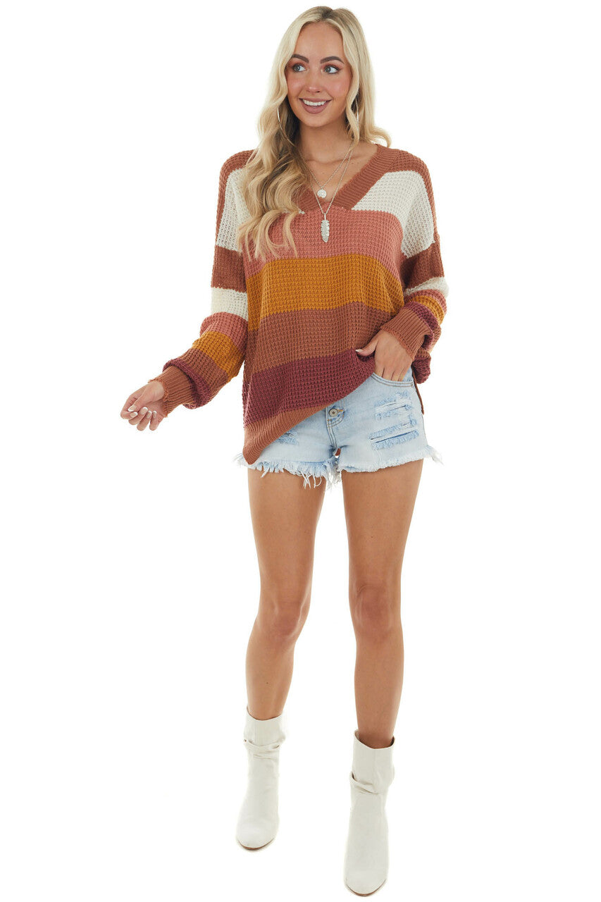 Cinnamon and Pumpkin Striped Knit Sweater