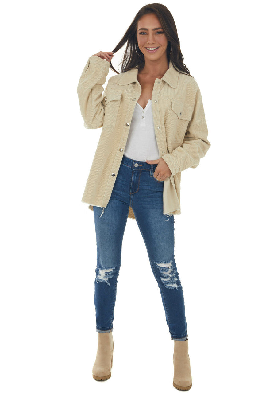 Buttercream Snap Button Down Corduroy Shacket 