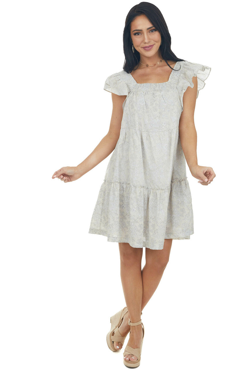 Coconut Floral Square Neck Tiered A Line Dress