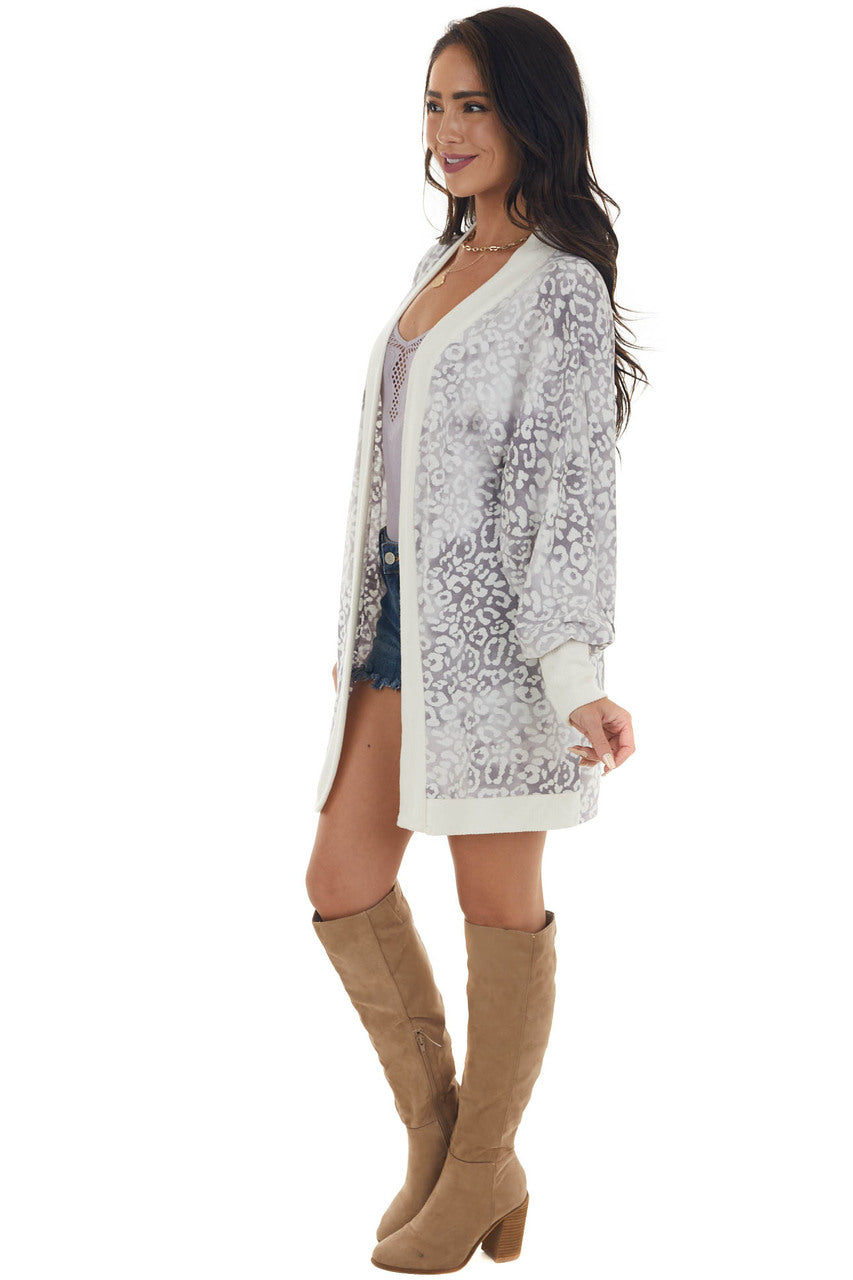 Cream and Taupe Leopard Print Cardigan with Ribbed Details