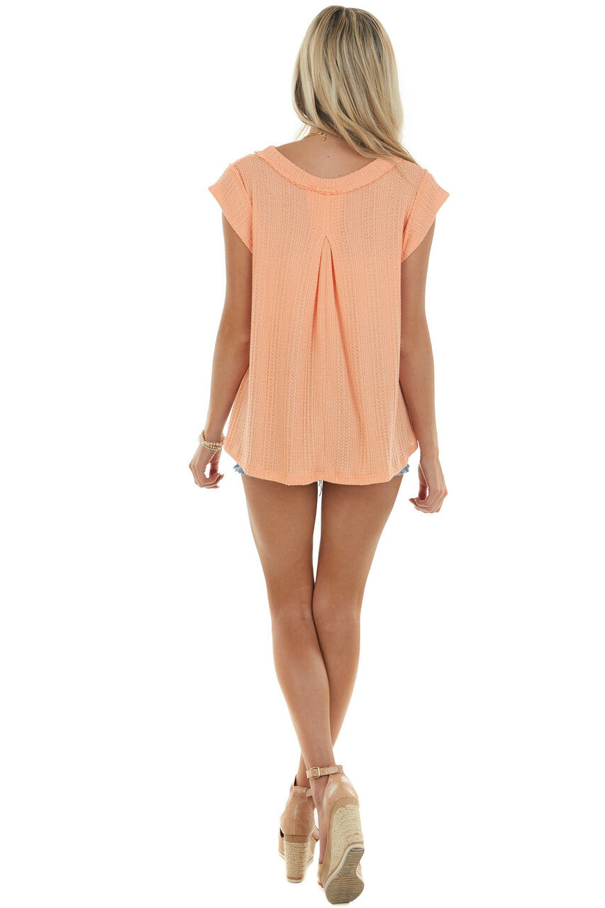 Salmon Short Sleeve Knit Top with Side Slits 