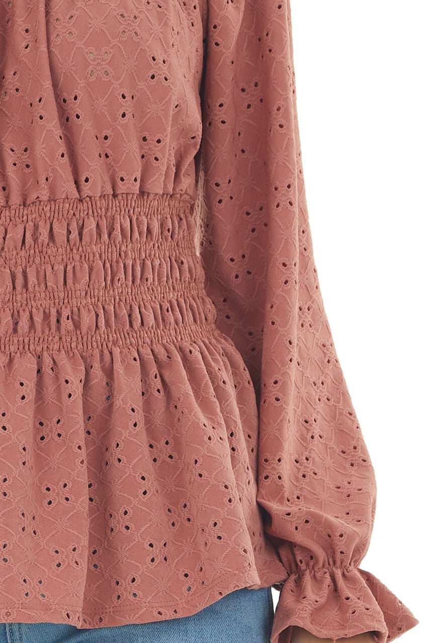 Ginger Square Neck Eyelet Lace Long Sleeve Top