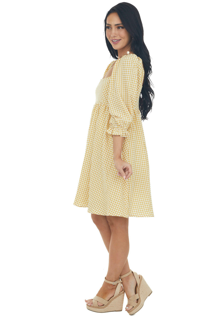 Amber Gingham Babydoll Square Neck Mini Dress